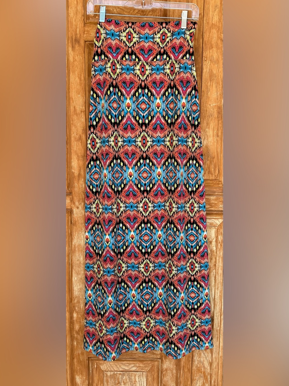 No Boundaries Coral and Teal Aztec Maxi Skirt